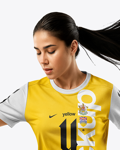 Female Soccer Player Wearing Jersey and Shorts Mockup
