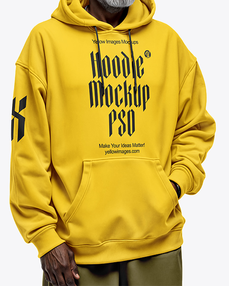 Elderly Black Man Wearing Hoodie and Sunglasses Mockup