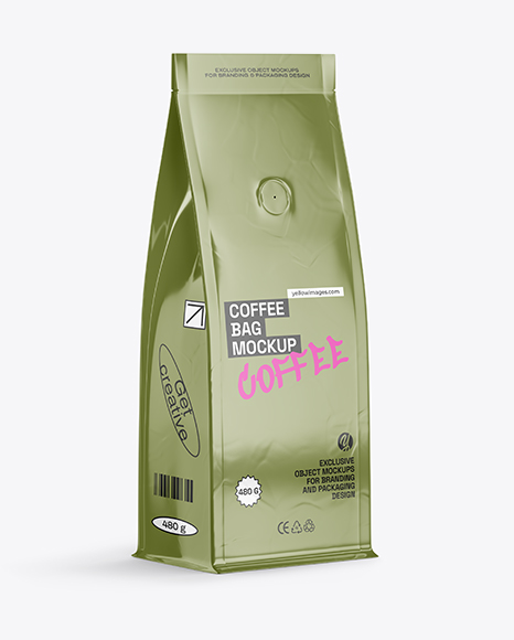 Glossy Coffee Bag Mockup - Half Side view