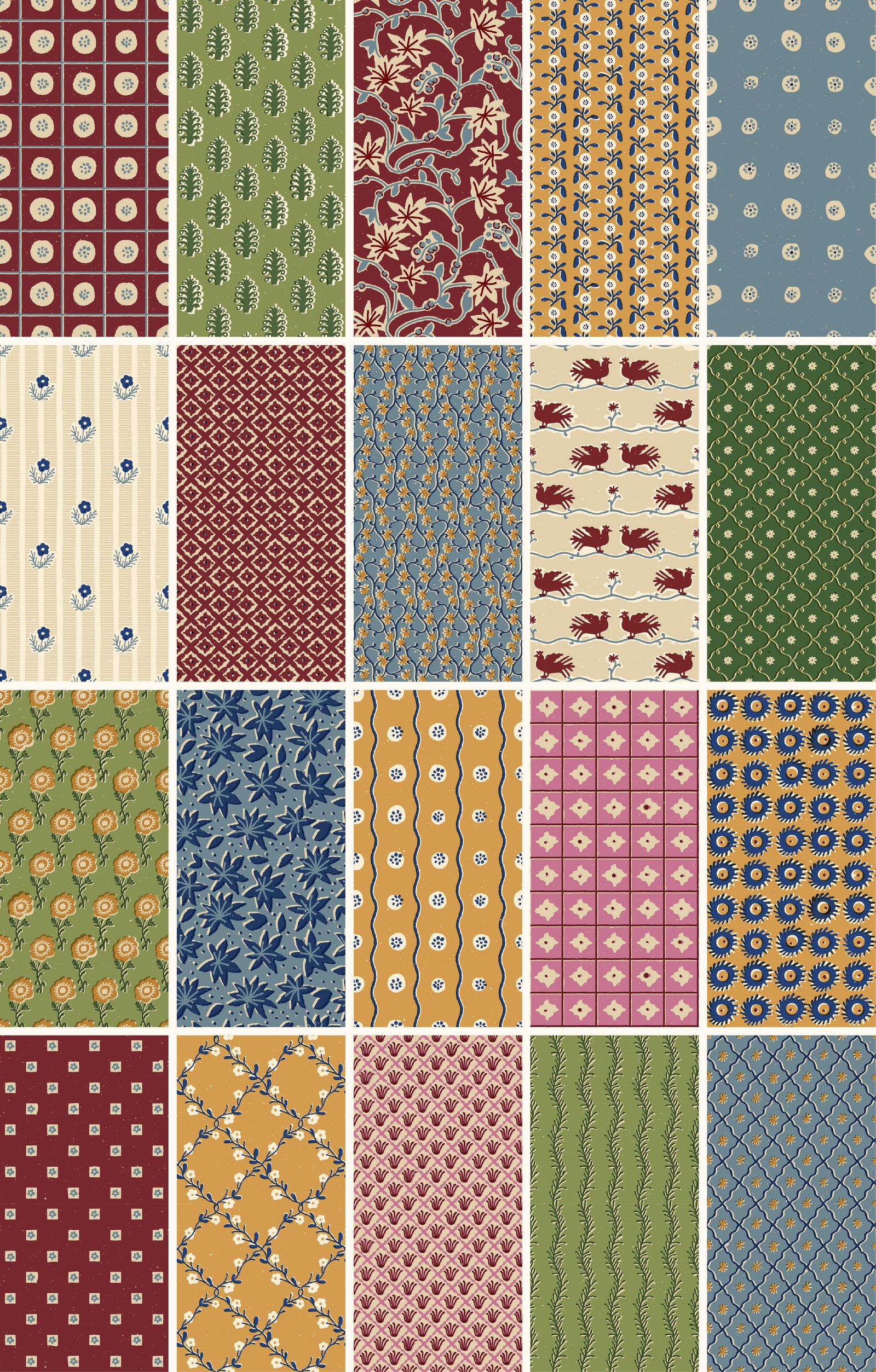 Block Print. Seamless Patterns