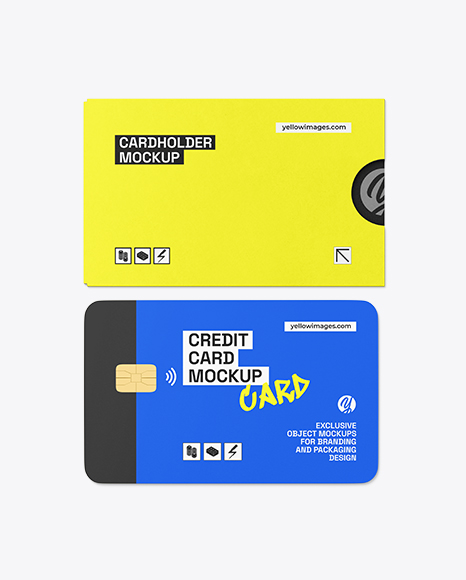 Credit Card w Kraft Cardholder Mockup - Business card embossed mockup