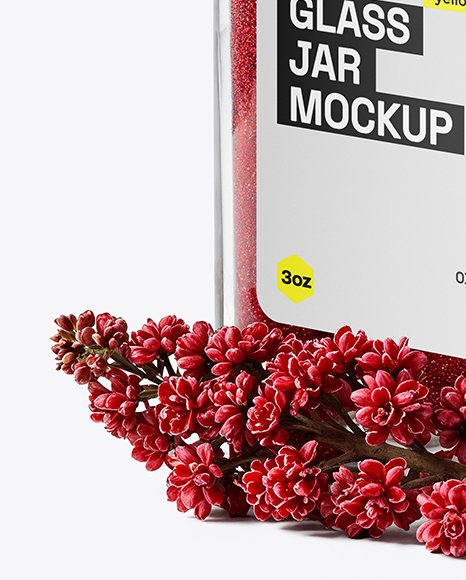 Square Glass Jar with Sumac Spice Mockup