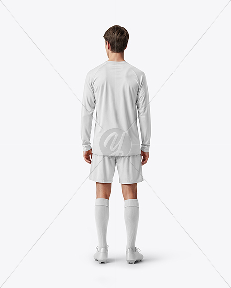 Soccer Player Wearing Raglan Long Sleeve Jersey and Shorts Mockup