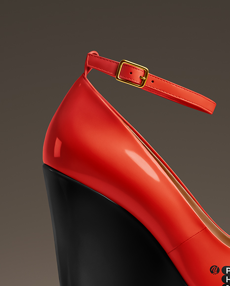 Wedge Heel Shoe with Shoe Box Mockup