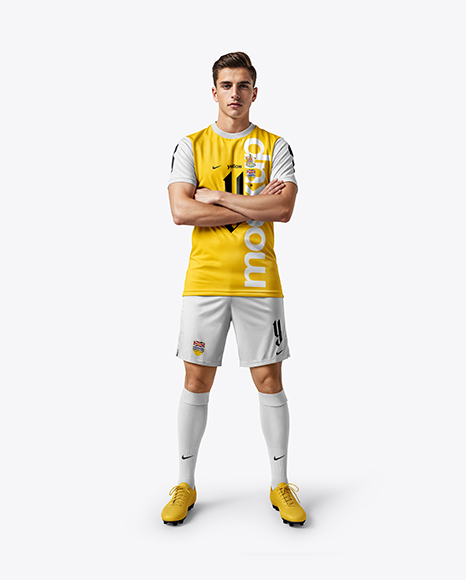 Soccer Player Wearing Jersey and Shorts Mockup - Mockup kit soccer