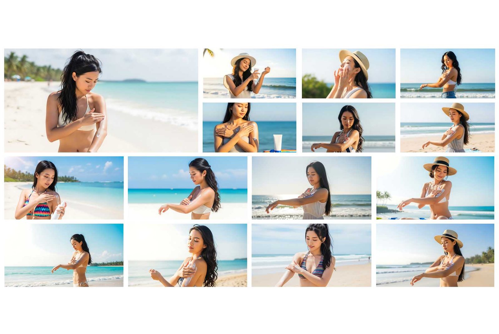 Asian Model Applying Sunscreen Stock Photos for Skincare and Beauty Brands