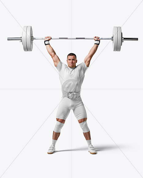 Man Wearing Weightlifing Suit with Barbell Mockup