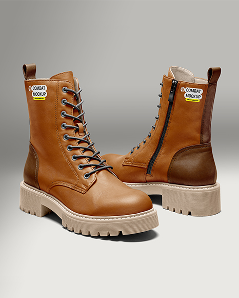 Pair of Women's Combat Boots Mockup