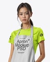 Asian Woman Wearing Apron and T-Shirt Mockup