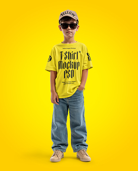 Boy Wearing Oversize T-Shirt and Baseball Cap Mockup