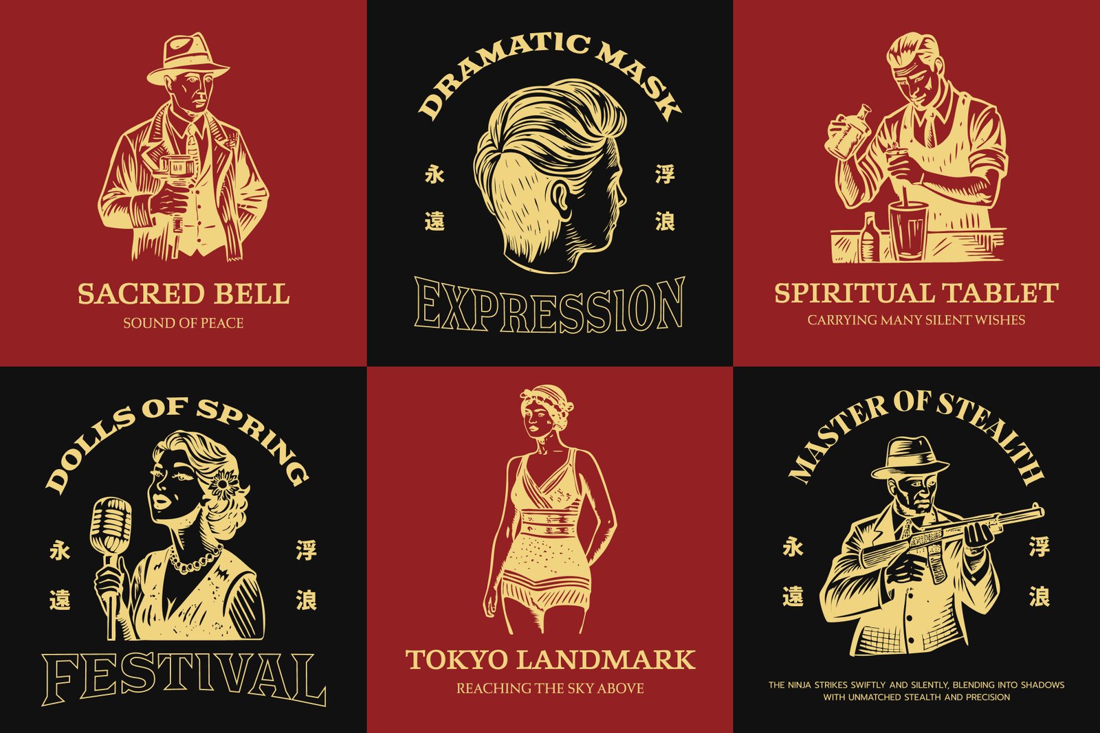 Vintage 20s Style Illustrations Set