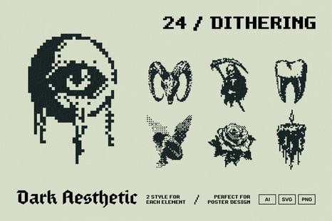 Dark Aesthetic Dithering Graphics - Design Elements