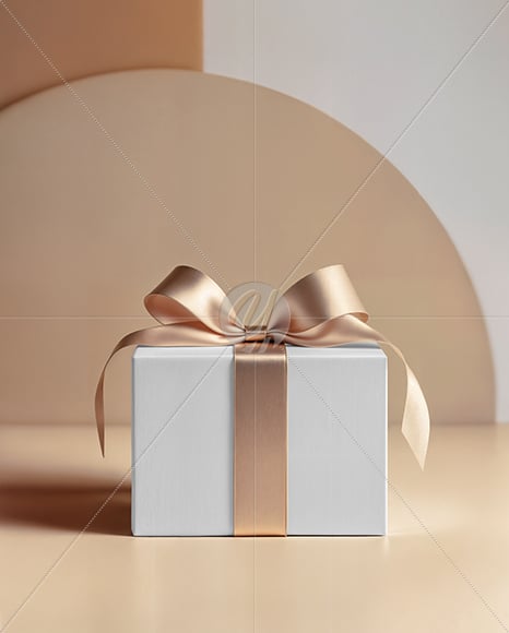 Christmas Gift Box with Golden Bow Mockup