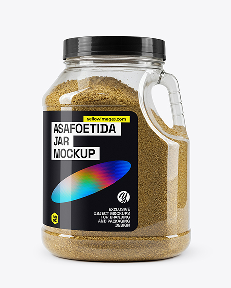 Clear Plastic Jar with Asafoetida Spice Mockup
