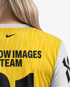 Woman Wearing Soccer V-Neck Jersey and Shorts Mockup