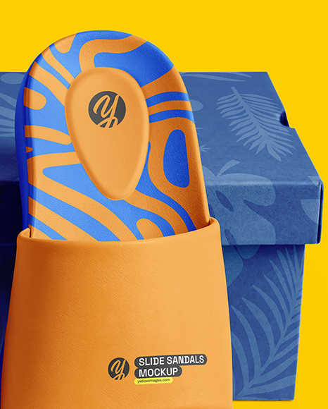 Slide Sandals with Box Mockup