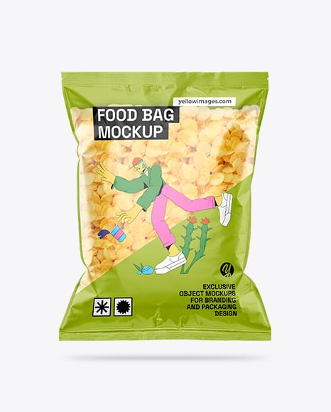 Plastic Bag With Corn Flakes Mockup - Cereal box mockup