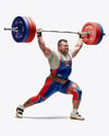 Man Wearing Weightlifing Suit with Barbell Mockup