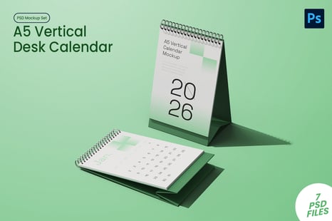 A5 Vertical Ring Desk Calendar Mockup Set