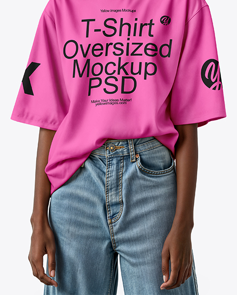 Black Woman Wearing Oversized T-Shirt and Sun Visor Mockup