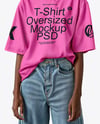 Black Woman Wearing Oversized T-Shirt and Sun Visor Mockup
