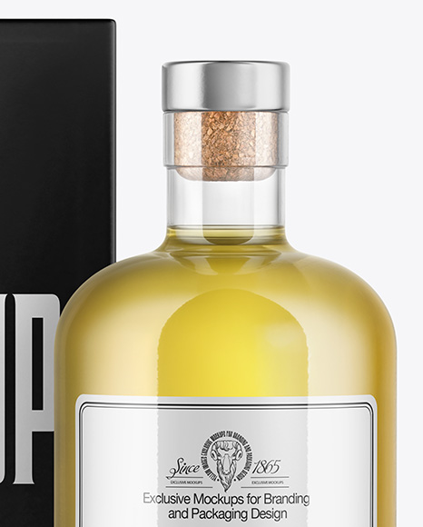 Golden Tequila Bottle with Box Mockup