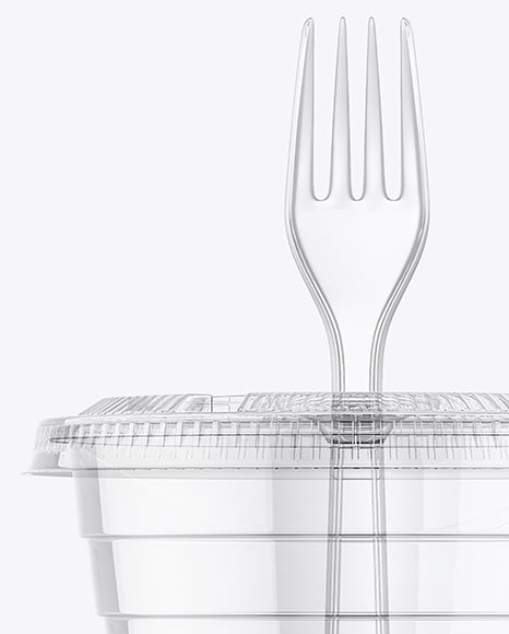 Clear Plastic Dessert Cup with Fork Mockup