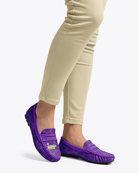 Leather Moccasins on Women's Legs Mockup - Trousers mockup