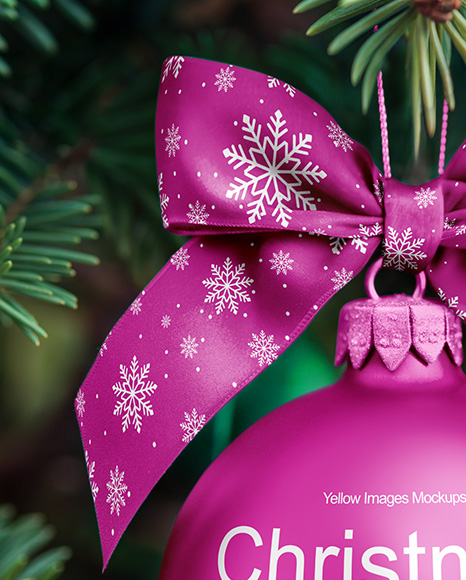 Metallic Christmas Ball with Bow Mockup