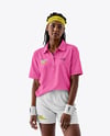 Young Black Woman Wearing Tennis Polo Shirt and Shorts Mockup
