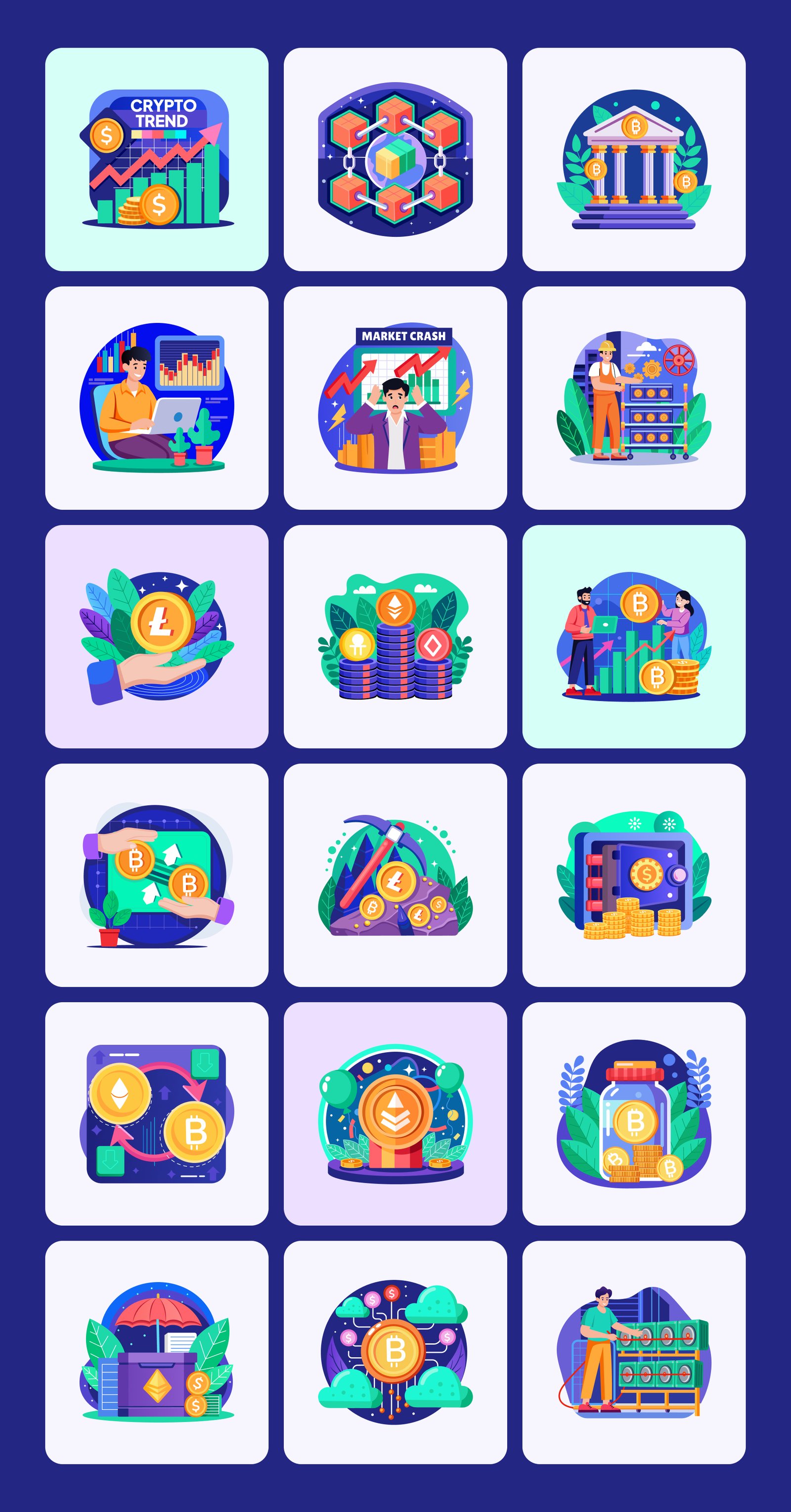Cryptocurrency Trading Illustration Set
