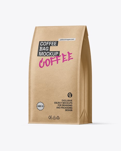 Kraft Coffee Bag Mockup – Half Side View