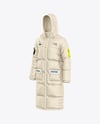 Men's Long Hooded Down Jacket Mockup - Half Side View
