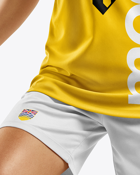 Woman Wearing Soccer Jersey and Shorts Mockup