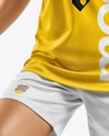 Woman Wearing Soccer Jersey and Shorts Mockup
