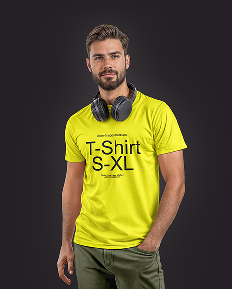 Cyberathlete Wearing T-Shirt and Headphones Mockup