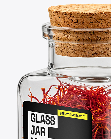 Square Glass Jar with Saffron Threads Mockup