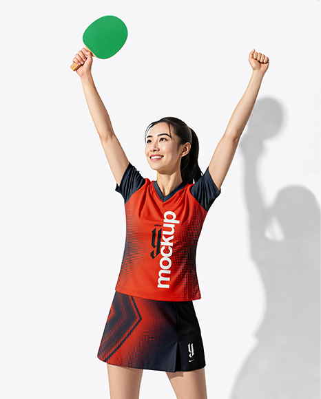 Asian Woman Wearing Table Tennis Uniform Mockup - Kit mockup psd