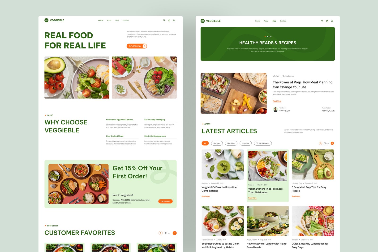 Veggieble – Healthy Food Catering Website UI Figma Template