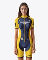 Young Woman Wearing Raglan Cycling Suit Mockup