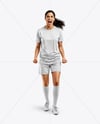 Female Soccer Player Wearing Jersey and Shorts Mockup