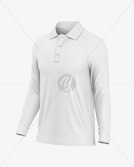 Men's Raglan Long Sleeve Polo Shirt Mockup - Half Side View