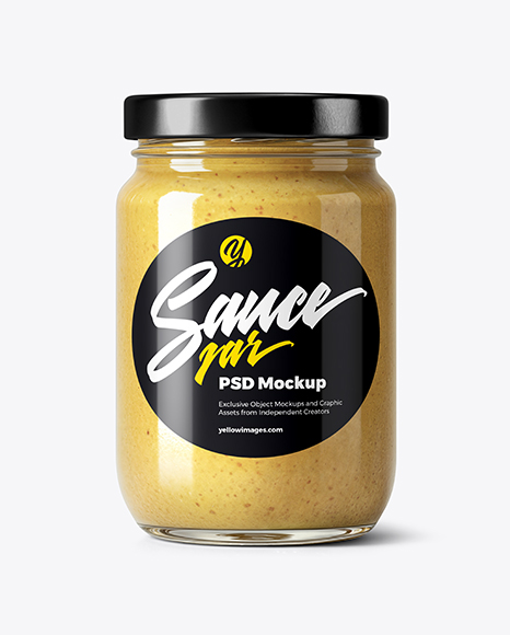 Glass Jar with Dijon Mustard Mockup - Sauce bottle mockup