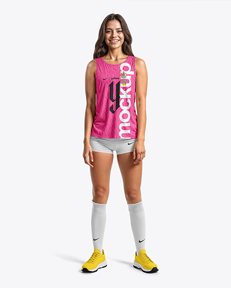 Young Woman Wearing a Full Volleyball Kit Mockup - Women's+Volleyball+Jersey+Mockup+-+Front+View+-+Free+PSD+...