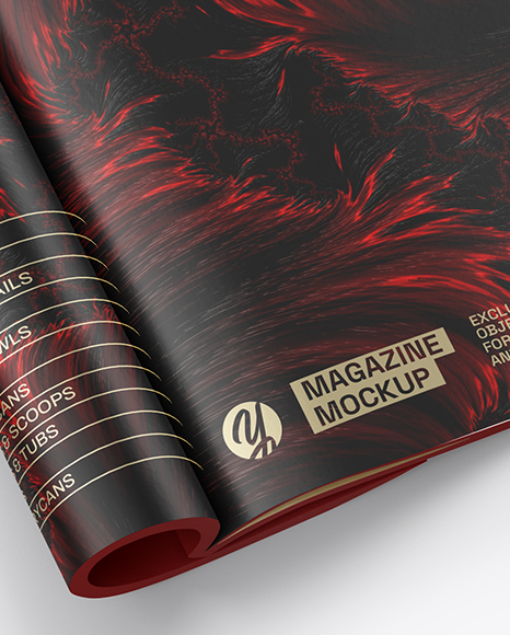 Opened Magazine Mockup - Half Side View