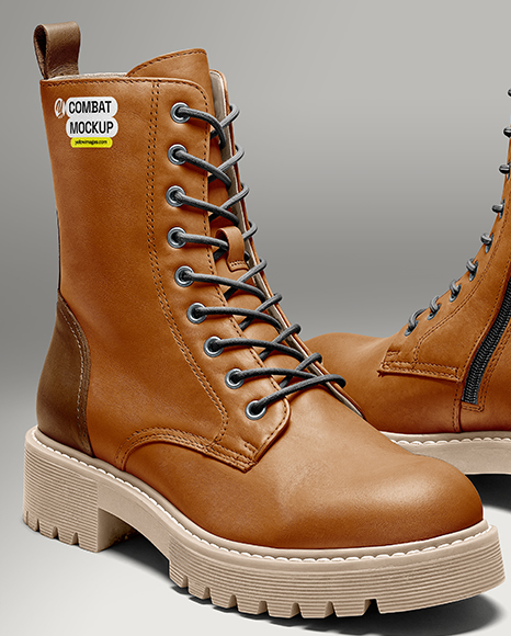 Pair of Women's Combat Boots Mockup