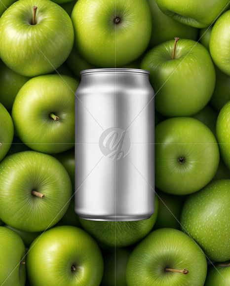 12oz Drink Can on a Stack of Green Apples Mockup