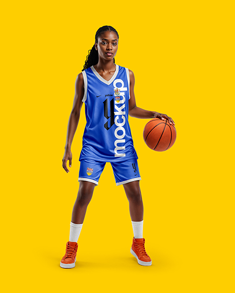 Black Woman Wearing Full Basketball Kit Mockup
