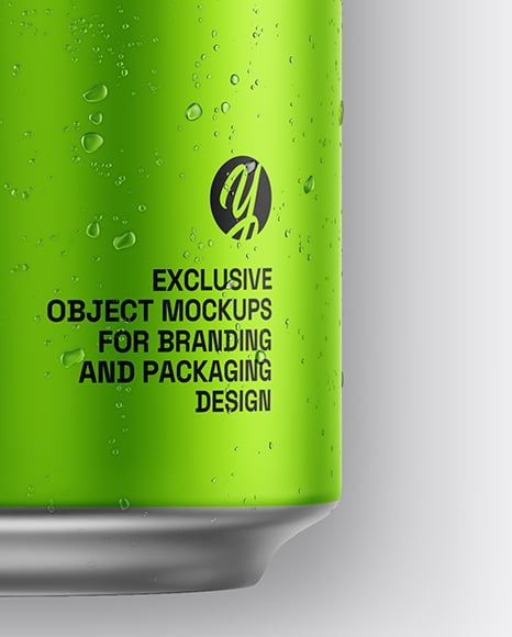 330ml Matte Metallic Can with Water Drops Mockup