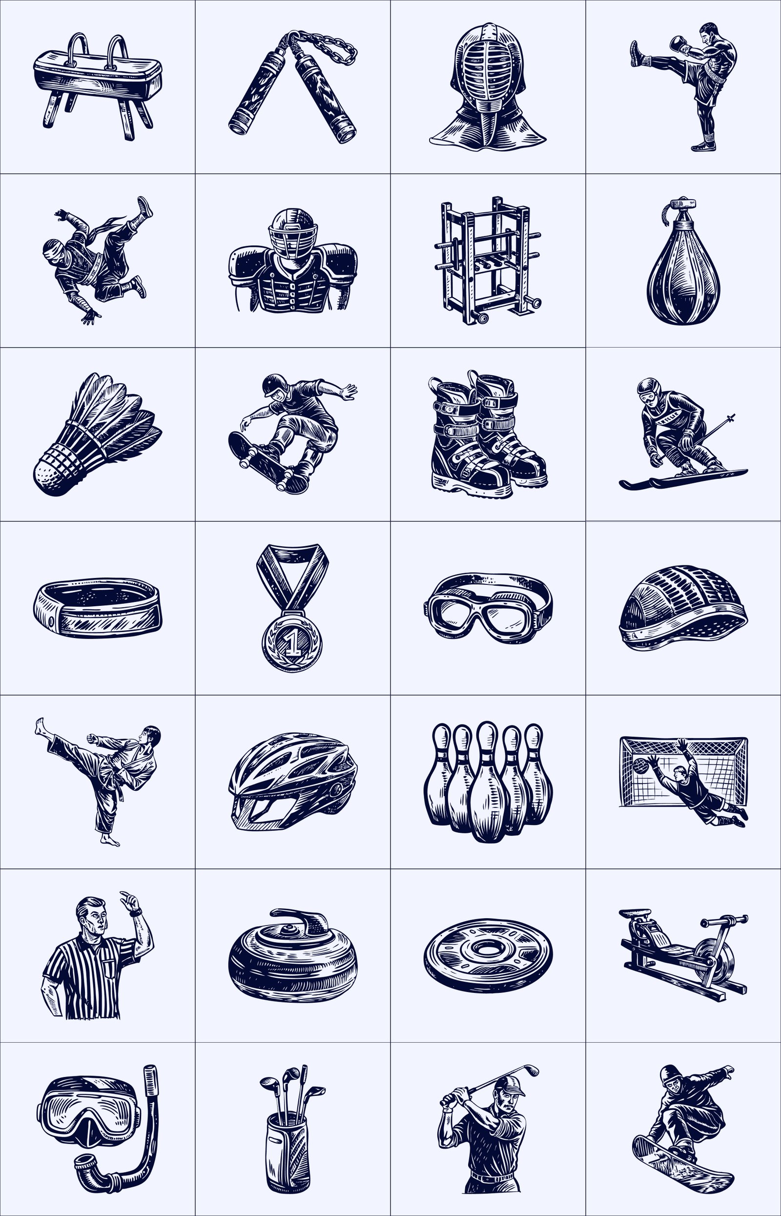 Vintage Sports Illustration Set